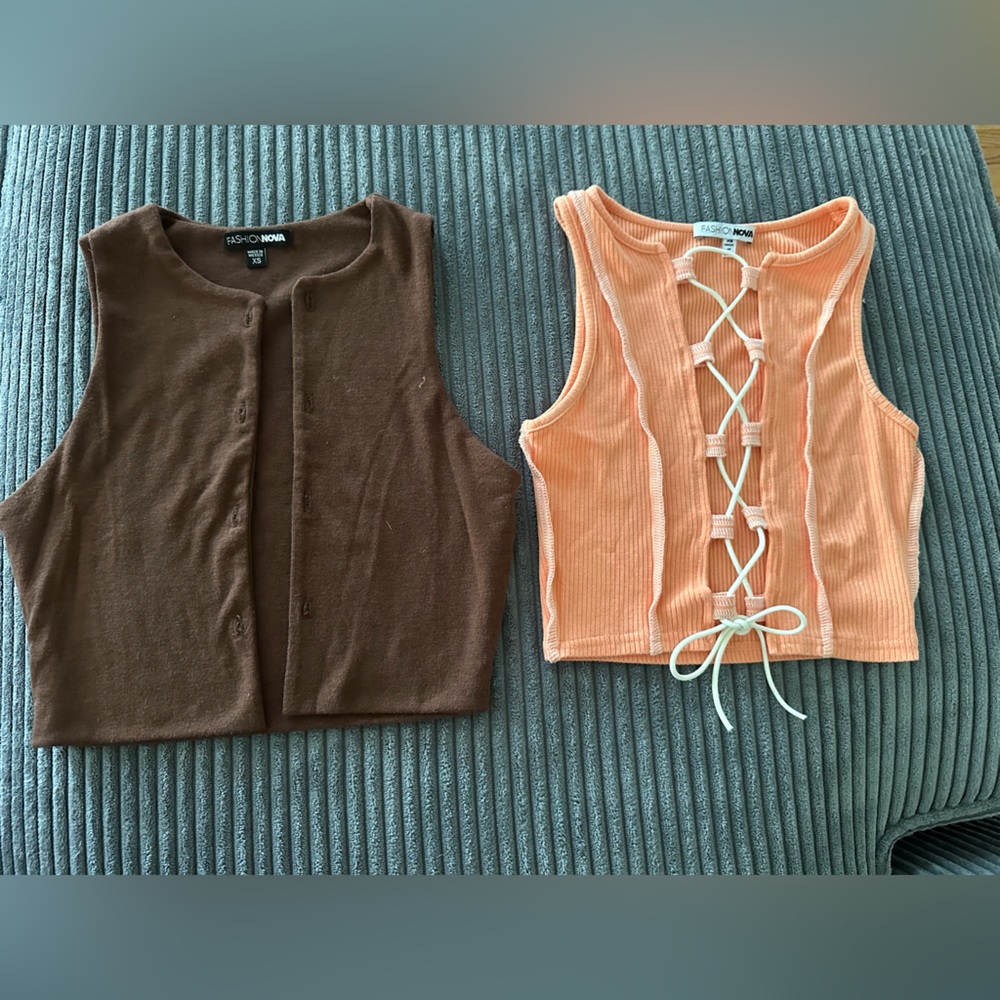 Crop top with a lot of cleavage.